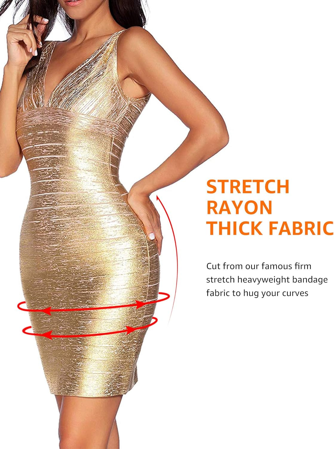 Sexy V-Neck Bandage Bodycon Cocktail Dress for Wedding Guest Strap Foil Formal Gowns Evening Dress