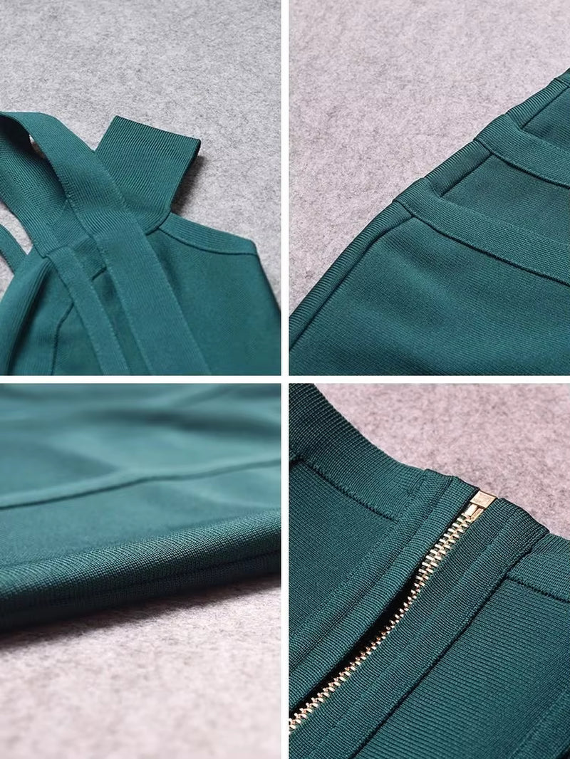 Sexy Plunge V Green Birthday Dress Bandage Women 2023 Double Strap Party Weddind Dress Tight Bodycon Birthday Vestido
