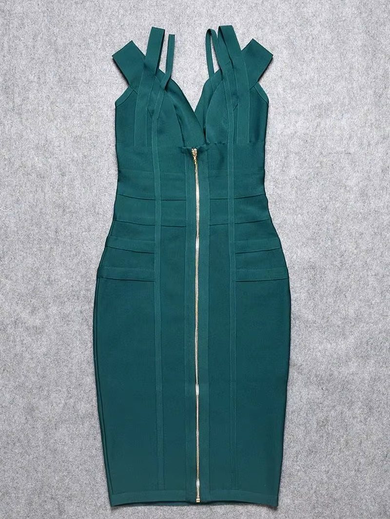 Sexy Plunge V Green Birthday Dress Bandage Women 2023 Double Strap Party Weddind Dress Tight Bodycon Birthday Vestido
