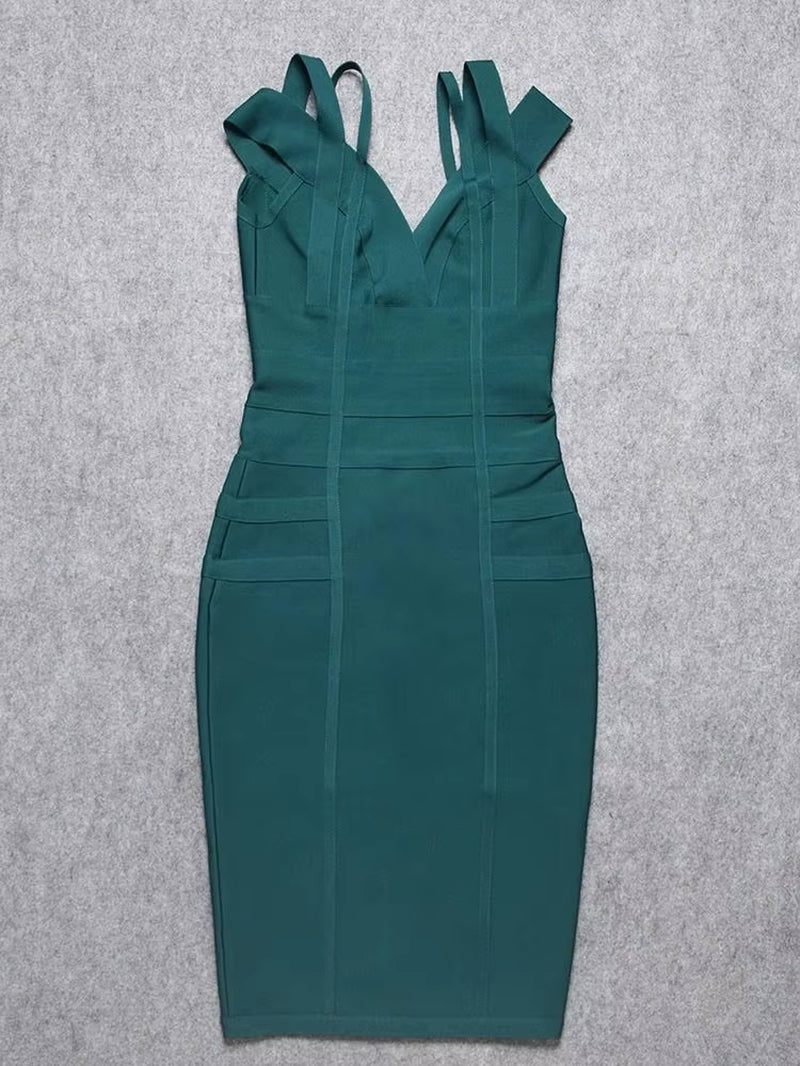 Sexy Plunge V Green Birthday Dress Bandage Women 2023 Double Strap Party Weddind Dress Tight Bodycon Birthday Vestido