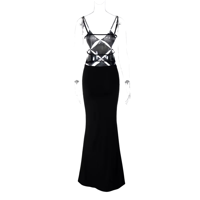 Hollow Out Sexy Evening Party Club Maxi Dress Outfits Women Bodycon Elegant Backless Sleeveless V Neck Summer Clothes Vestido