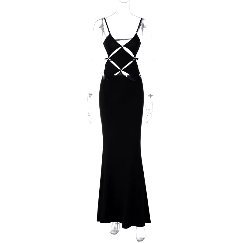 Hollow Out Sexy Evening Party Club Maxi Dress Outfits Women Bodycon Elegant Backless Sleeveless V Neck Summer Clothes Vestido